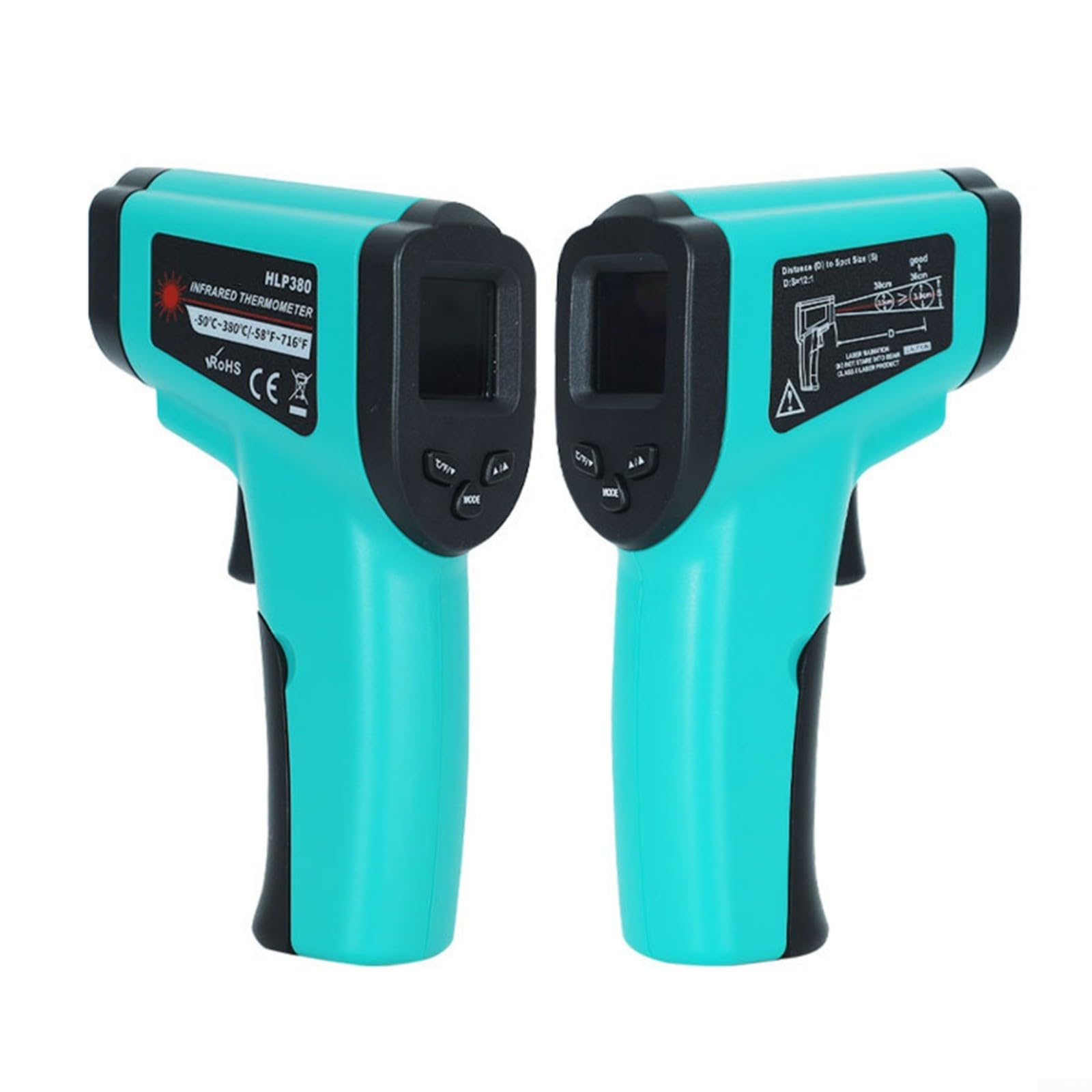 HLP380 Termometro a infrarossi senza contatto -50 °C a 380 °C Misurazione rapida Emissività regolabile Display LCD con retroilluminazione per laboratori industriali e misurazioni HVAC Verde