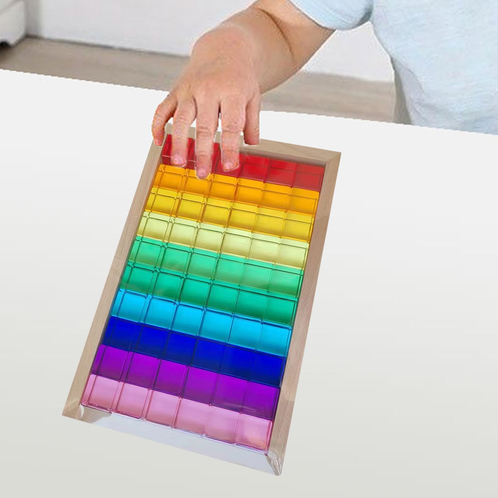 Stapelspiel Regenbogen Acryl Edelsteinwürfel, Regenbogen-GEM-Würfel Bausteine, Glatt Stapelspiel Würfelblöcke Bausteine-Set für Kinder,60Stück+10 Karten,Hohe Transparenz