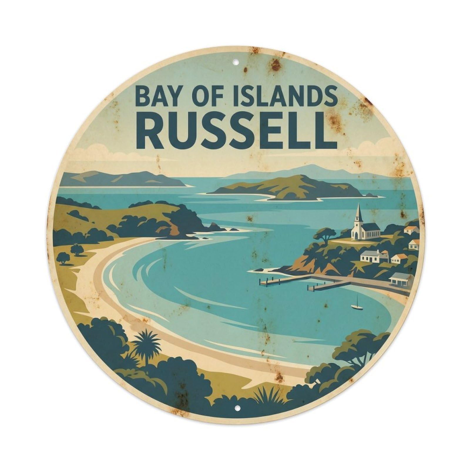 North Island Russell Marine Scenery WPA Travel Metal Tin Sign