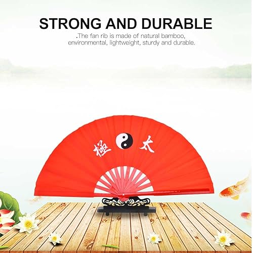 Miniatura 3 de Dioche Abanico de mano de seda plegable grande, ventilador chino de Kung Fu Tai Chi, ventilador de mano plegable de práctica de baile de seda de