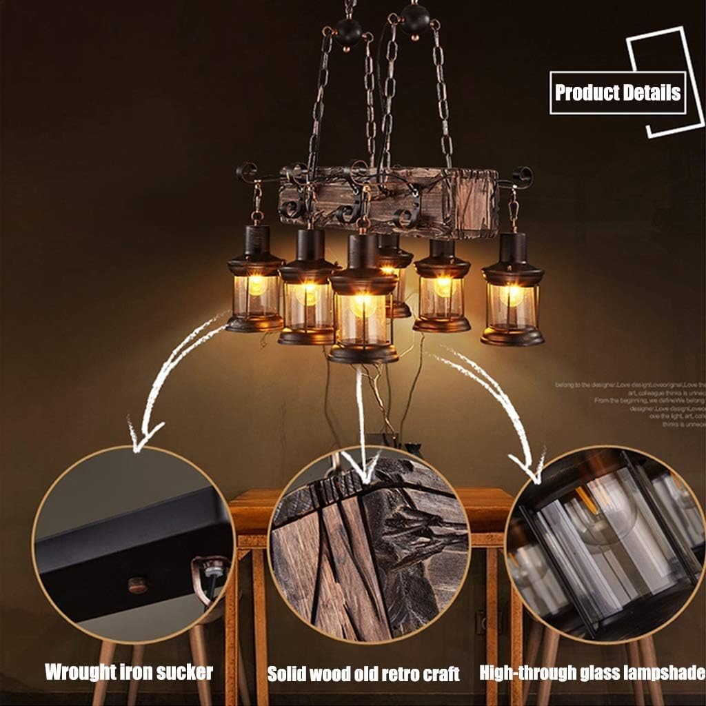 Holiday Deals 🛒 Farmhouse Lighting Industrial Rustic Wood Beam Linear Island Pendant Light Chandelier Lighting Hanging Ceiling Fixture 6-Light Exclusive Farmhouse Lighting Industrial Rustic Wood Beam Linear Island Pendant Light Chandelier Lighting Hanging Ceiling Fixture 6-Light