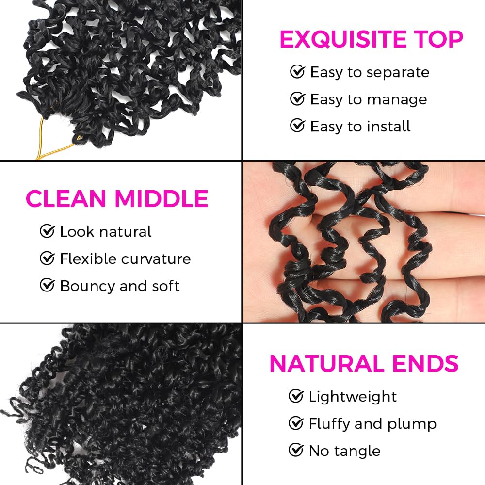 12 Inch Yanky Twist Crochet Hair for Black Women 7 Packs Pre-looped Mini Passion Twist Hair Short Boho with Curly Ends Synthetic Kinky Black Spring Twist Crochet Hair（12 Inch,1B#)