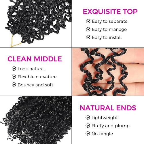 Miniatura 3 de Pelo de ganchillo Yanky Twist de 8 pulgadas para mujeres negras, 7 paquetes de cabello corto bohemio con extremos rizados, cabello sintético rizado