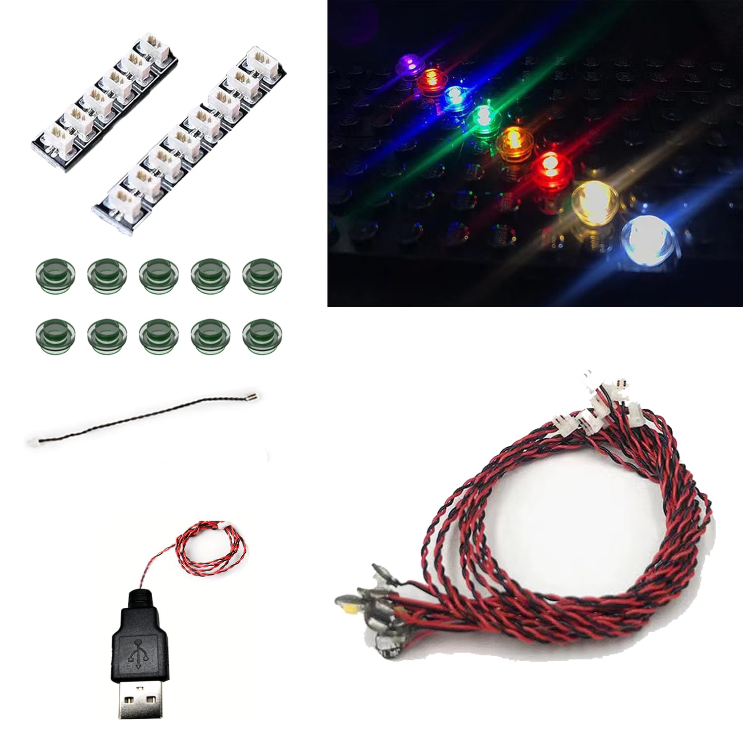 10 PCS/Pack Colorful LED Lighting Kit, DIY Brick Lighting Brick, Compatible with Lego Building Blocks Models, Led Light Accessories USB Power (Green)