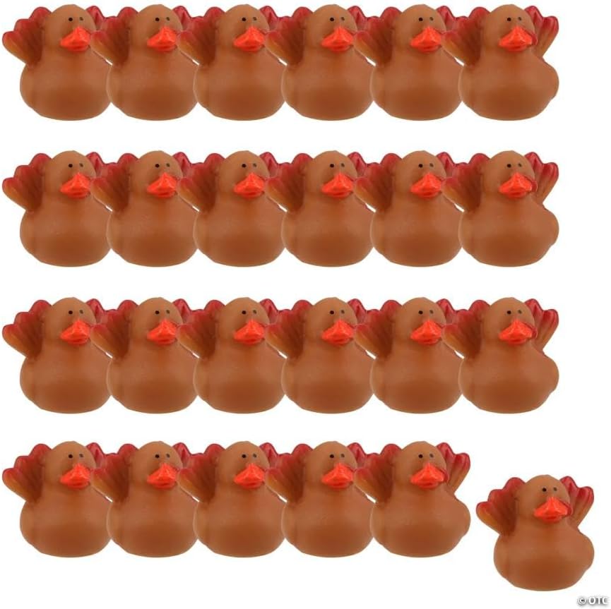 Fun Express 3/4" Micro Thanksgiving Turkey Rubber Ducks – 24 Pieces