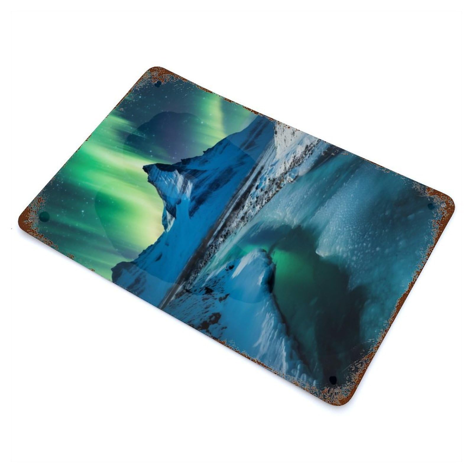 Distressed Metal Wall Sign Green Aurora Borealis 11.8"x7.9", Vintage Wall Decor for Garage, Bar And Workshop Decor