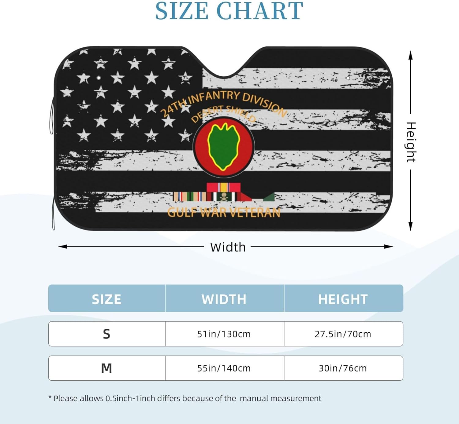 24th Infantry Division Desert Shield Gulf War Veteran Foldable Car Windshield Sunshade Blocks Heat and Sun Glare Uv Rays