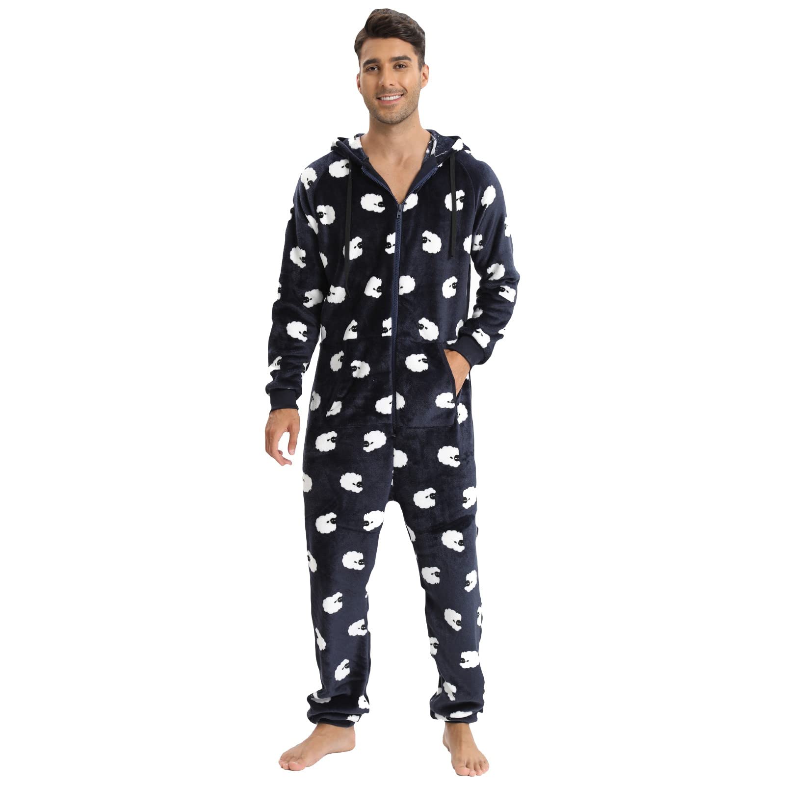 Generisch Masculino - Invierno Casual Viajes Ovejas sueltas Manga Larga Cálido Pijama Hogar Ropa con Bolsillos Loungewear