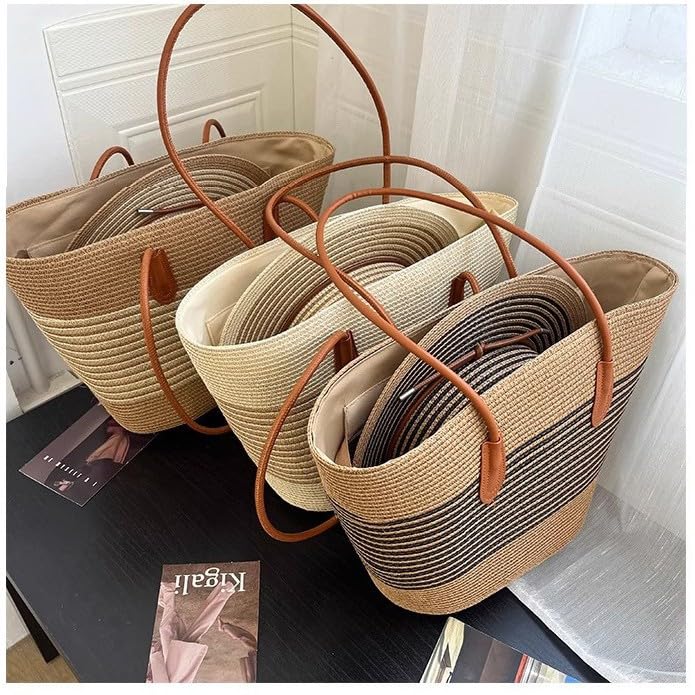Women’s Straw Beach Bag and Hat Set – Large Woven Tote with Zipper & Sun Hat, Summer Vacation Boho Accessories4