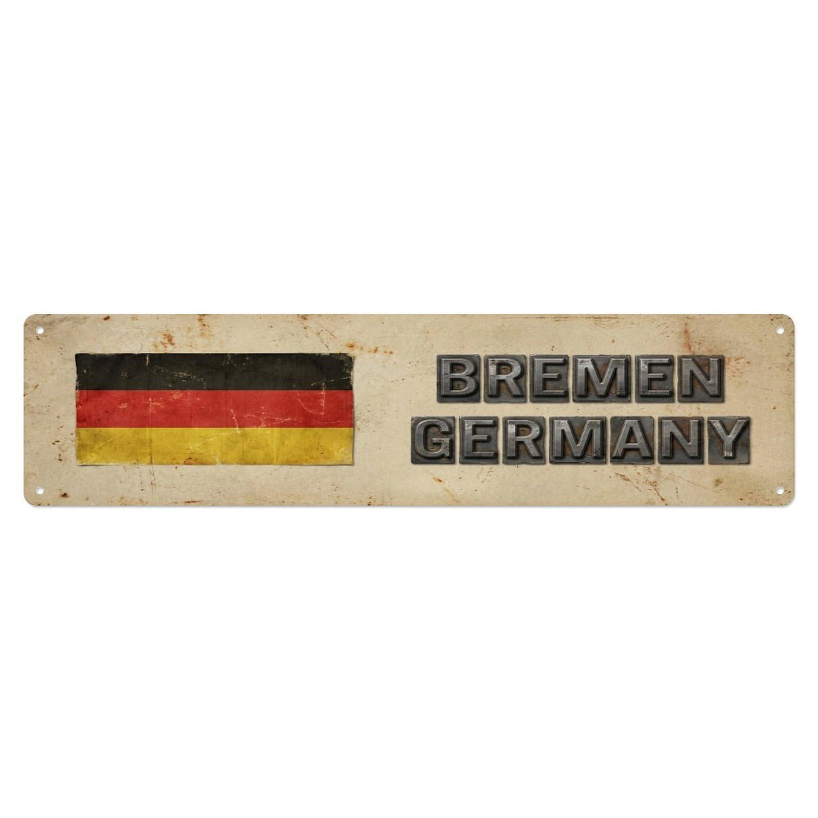 Metal Tin Sign Vintage Bremen Germany Flag Decor Rustic Travel