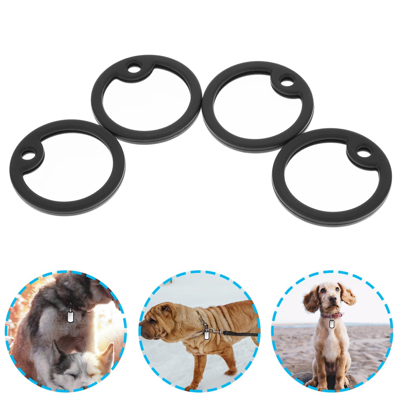 Garneck Lot de 4 étiquettes pour chien en silicone - Noir - Anneau en caoutchouc pour médailles de chien - Protège et atténue les bruits des étiquettes d'identification de chien militaire