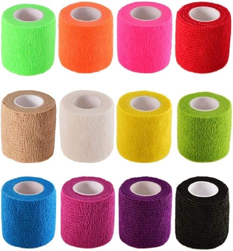 B&S FEEL Cinta adhesiva elástica (2 pulgadas x 5 yardas, paquete de 12) (color surtido)