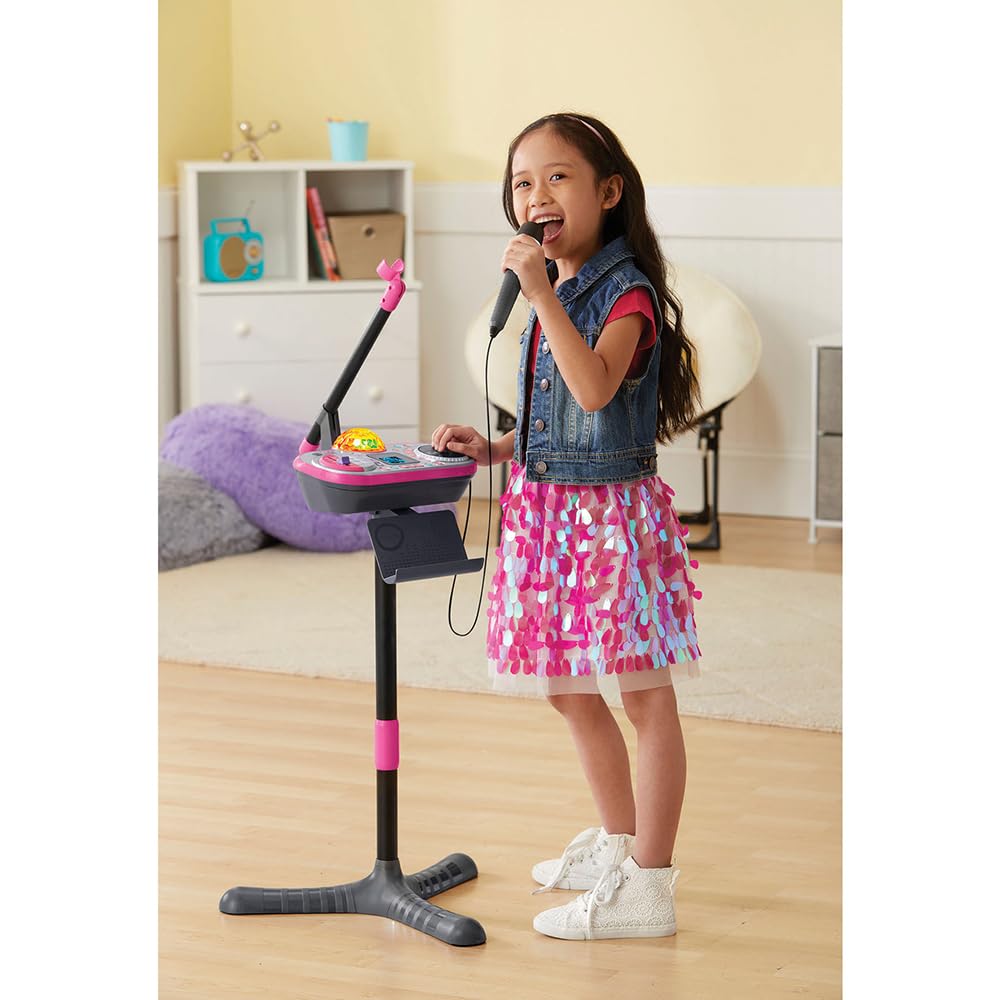 VTech - Kidi Superstar DJ Studio Rose, Micro Karaoké Enfant 9 en 1 avec Table de Mixage, Boule Disco Lumineuse Rotative, Apprentissage du Chant et Jeux, Cadeau Enfant Dès 6 Ans - Contenu en Français