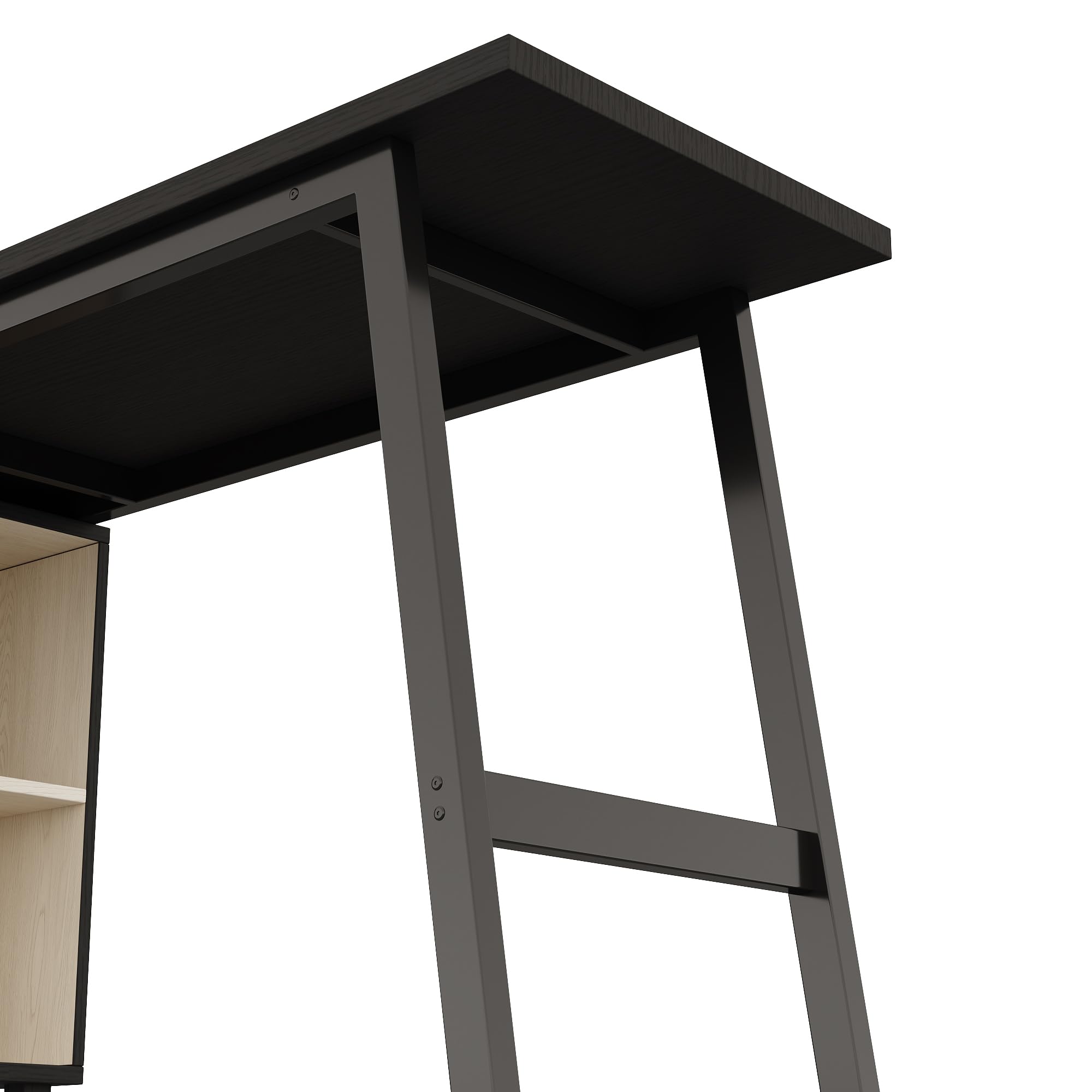 HAINEW Biurko komputerowe z 3 szufladami i 2 otwartymi półkami, narożne biurko w kształcie litery L do gabinetu, sypialni, salonu, 150 x 100 x 76 cm, czarne, HD26060301