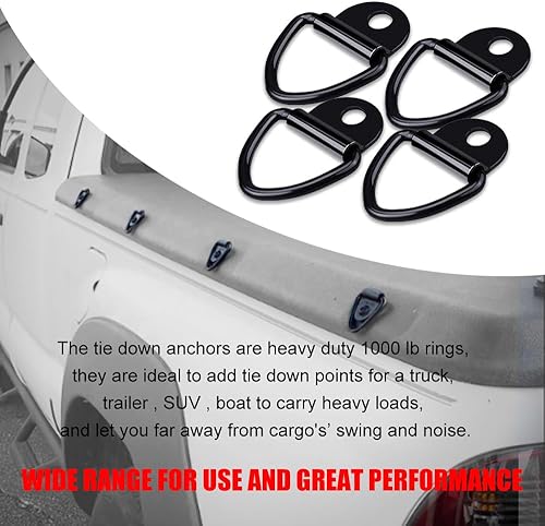Miniatura 4 de HAOBO 4PCS Cargo Tie-Down Anchors, 2" Black Steel V-Ring Bolt On Trailer Anchor, Heavy Duty Truck Bed Tie Down Anchors Surface Mounting, Universal