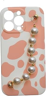 جراب حماية خلفي بلاستيك مضاد للصدمات مصمم بسلسلة لؤلؤ وحافة بارزة لحماية عدسة الكاميرا مناسب لموبايل آيفون 13 برو من بوتر - لون أبيض وسيمون