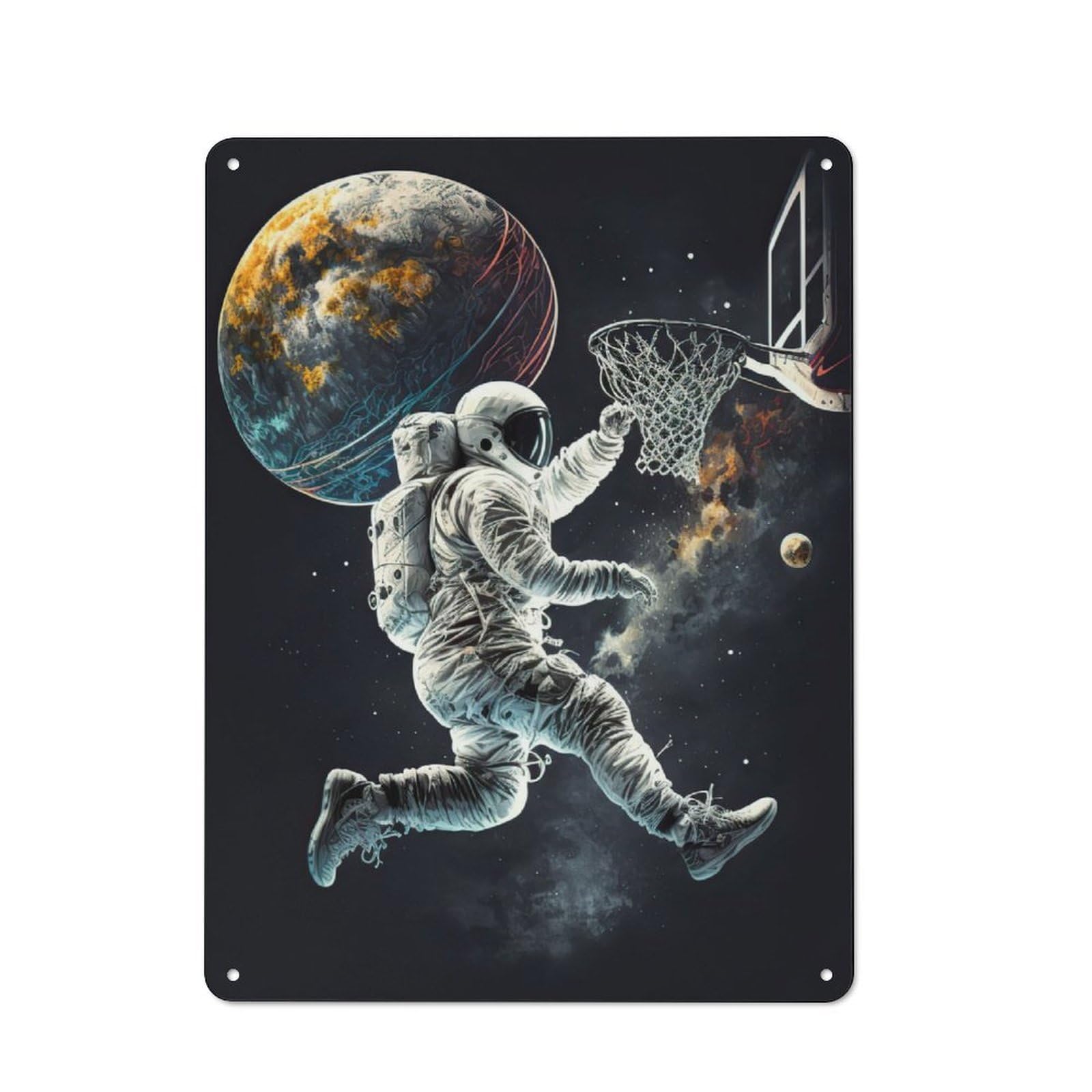 Junmoney Astronaut Basketball Space Rustic Metal Sign 40X30cm For Living Room Or Hallway, For Winter Room Styling In Living Room And Hallway