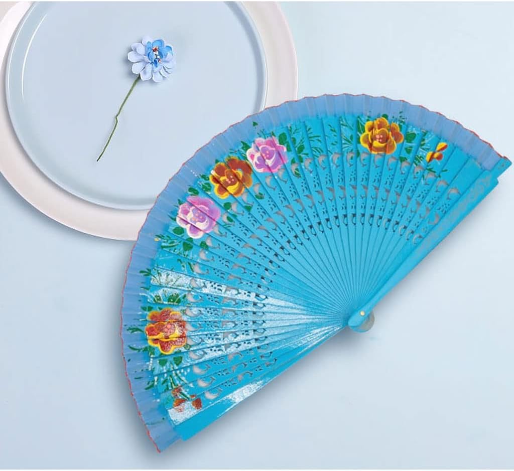MVNOIRE Folding Fan Wood Spanish For Dancing Printing Hand Home Decoration Ornaments Craft Gifts