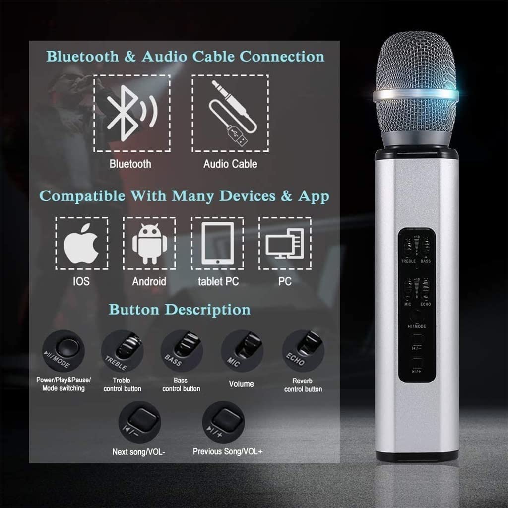 ZWYUAN Mikrofon Bluetooth Komputer Telefon komórkowy Śpiew Przenośny Głośnik Zmieniacz Głosu Bezprzewodowy Mikrofon Pojemnościowy Dom