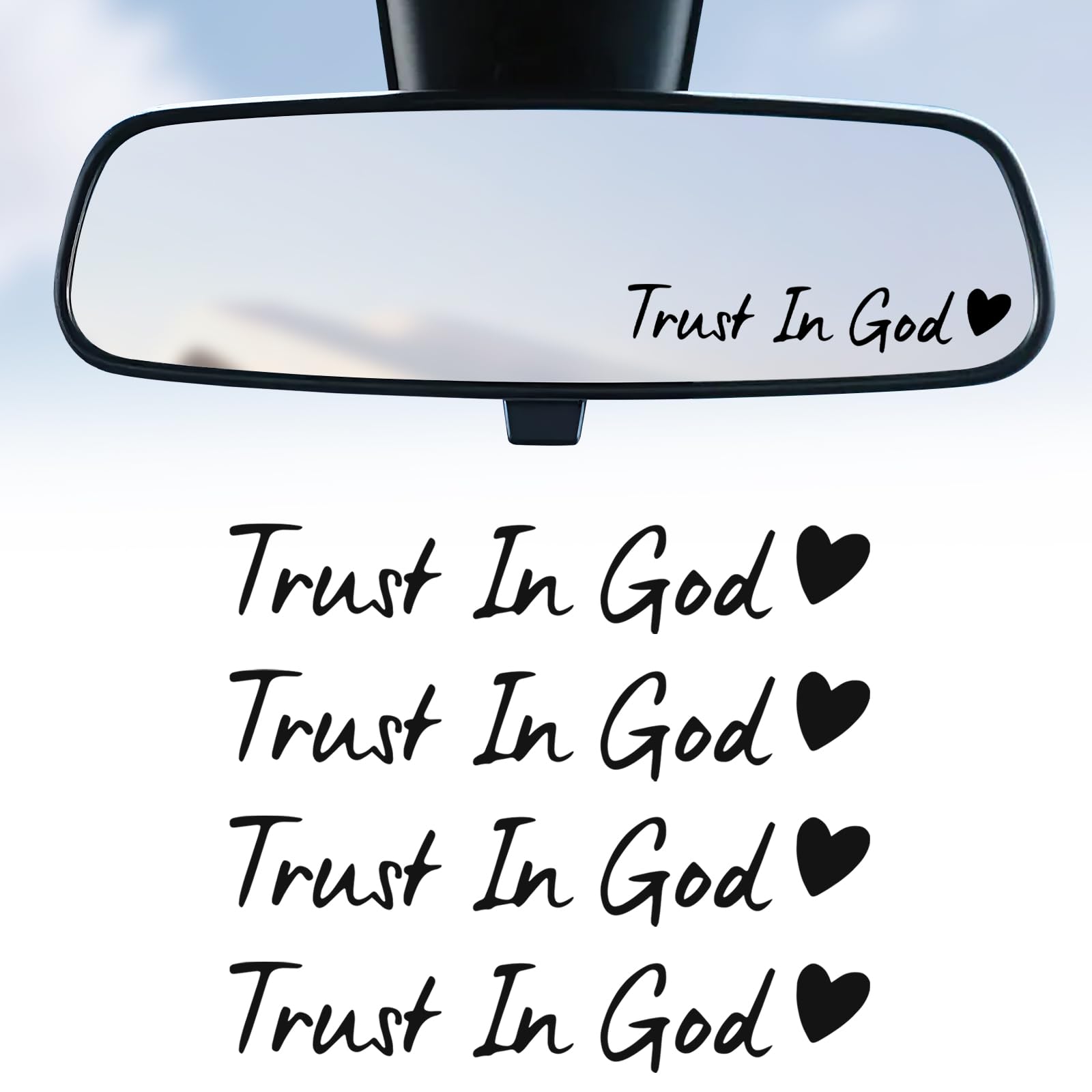 JUSTTOP 4PCS Car Decals,Decorative Rearview Mirror Sticker,Trust in God Car Stickers,Auto Stickers and Decals,Cute Car Decor for Women,Car Accessories,Fits Most Vehicles,Direct-Stick(Black)