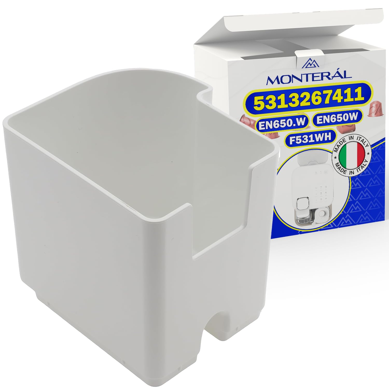 MONTERAL Contenitore per Capsule per Macchina Caffè Cialde con Codice Originale 5313267411 per DeLonghi per Nespresso Gran Lattissima EN650.W EN650W F531WH - MADE IN ITALY - Garanzia di 10 Anni