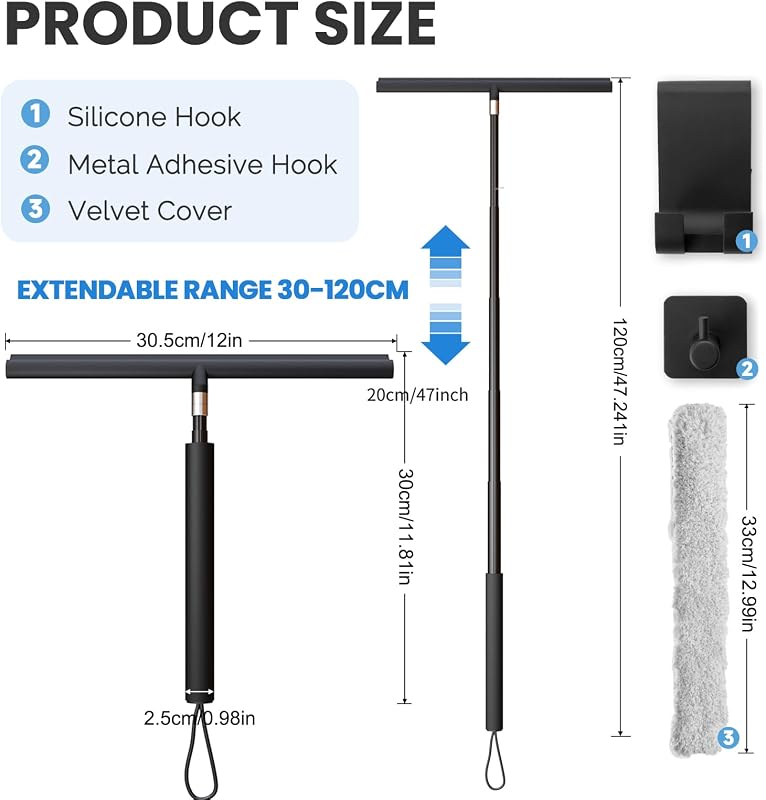 Mannicix 120 cm teleszkópos zuhany- és ablakkaparó, 2 az 1-ben vízlehúzó