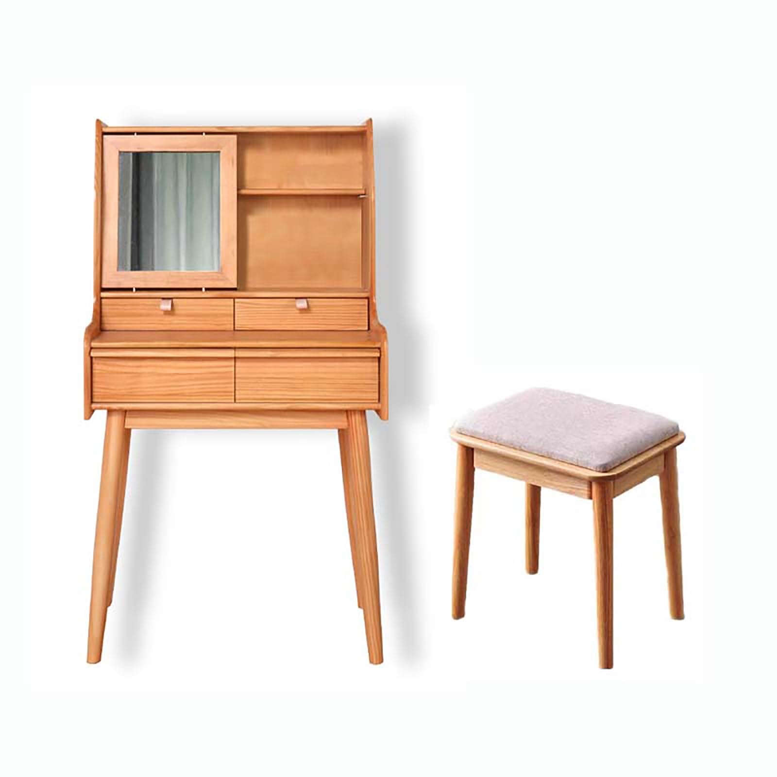 asdchZen Large Makeup Vanity Set With Mirror & Stool For Bedroom-Stylish Dressing Table With Drawers For Women & Girls-Cherry Finish,Cherry-68x45x128cm