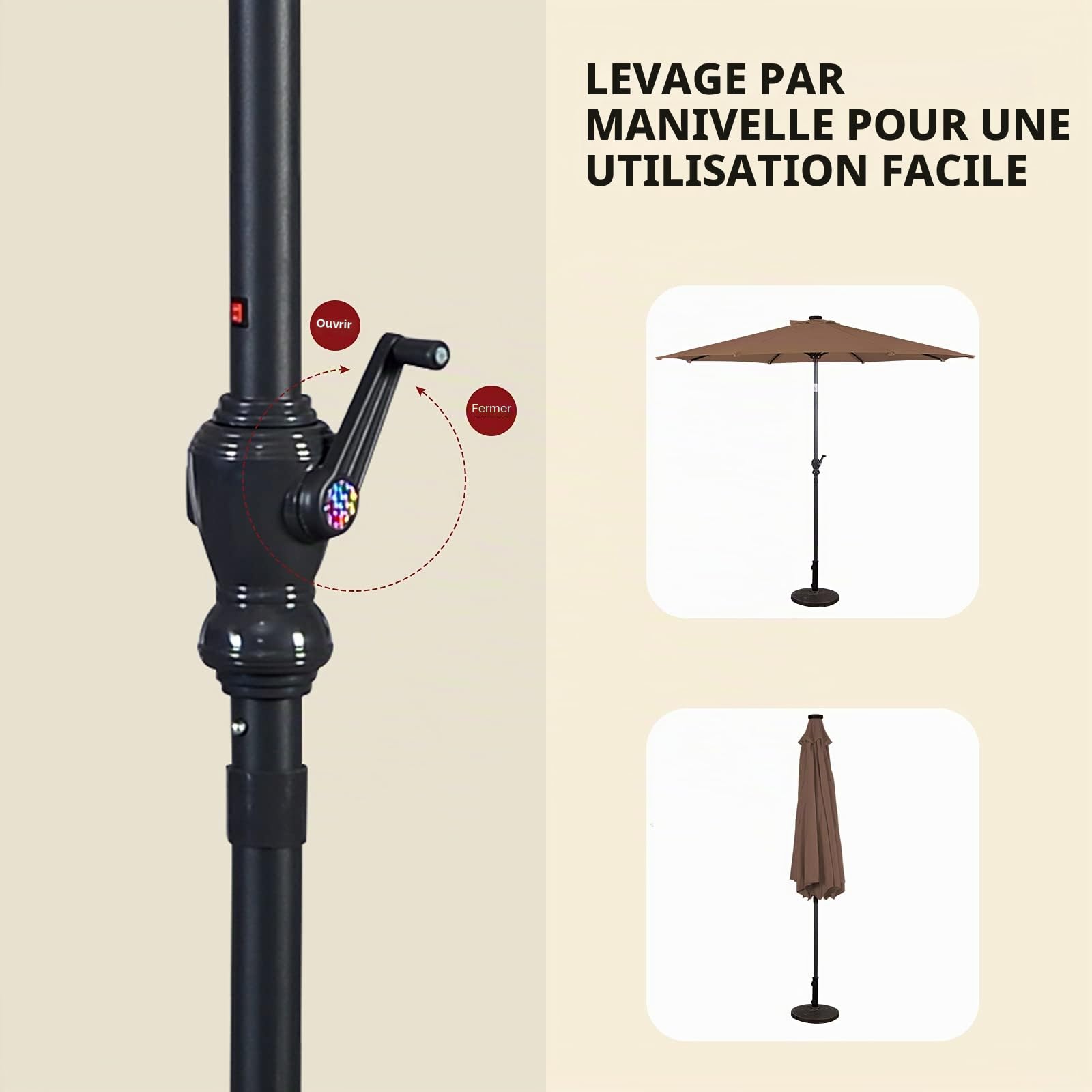 GIANTEX Parasol de Jardin Extérieur 3M, Parasol Inclinable avec 24 Éclairage Solaire LED, 8 Baleines en Métal, Protection UV, pour Terrasse, Jardin, Balcon (Café)