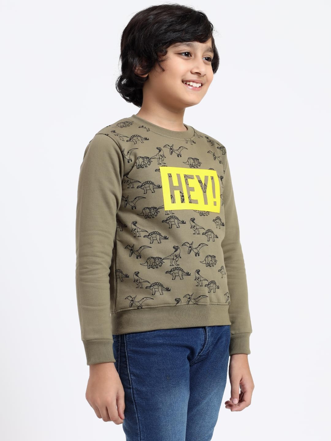 FUNKOOL Boys Regular Fit | Premium Cotton Fleece |Full Sleeves|Round Neck|Trendy Winter Wear| Sweatshirts for Boys and Girls -Green 1