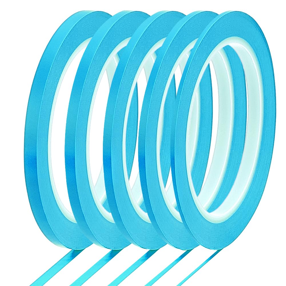 BENECREAT 5 Rolls 5 Styles Fine Line Tape, High-Temp PVC Fine Line Fineline Masking Tape, Automotive Paint for Curves Cyan, 1/13, 1/8, 5/32, 1/5, 1/4 Inch/2, 3, 4, 5, 6mm