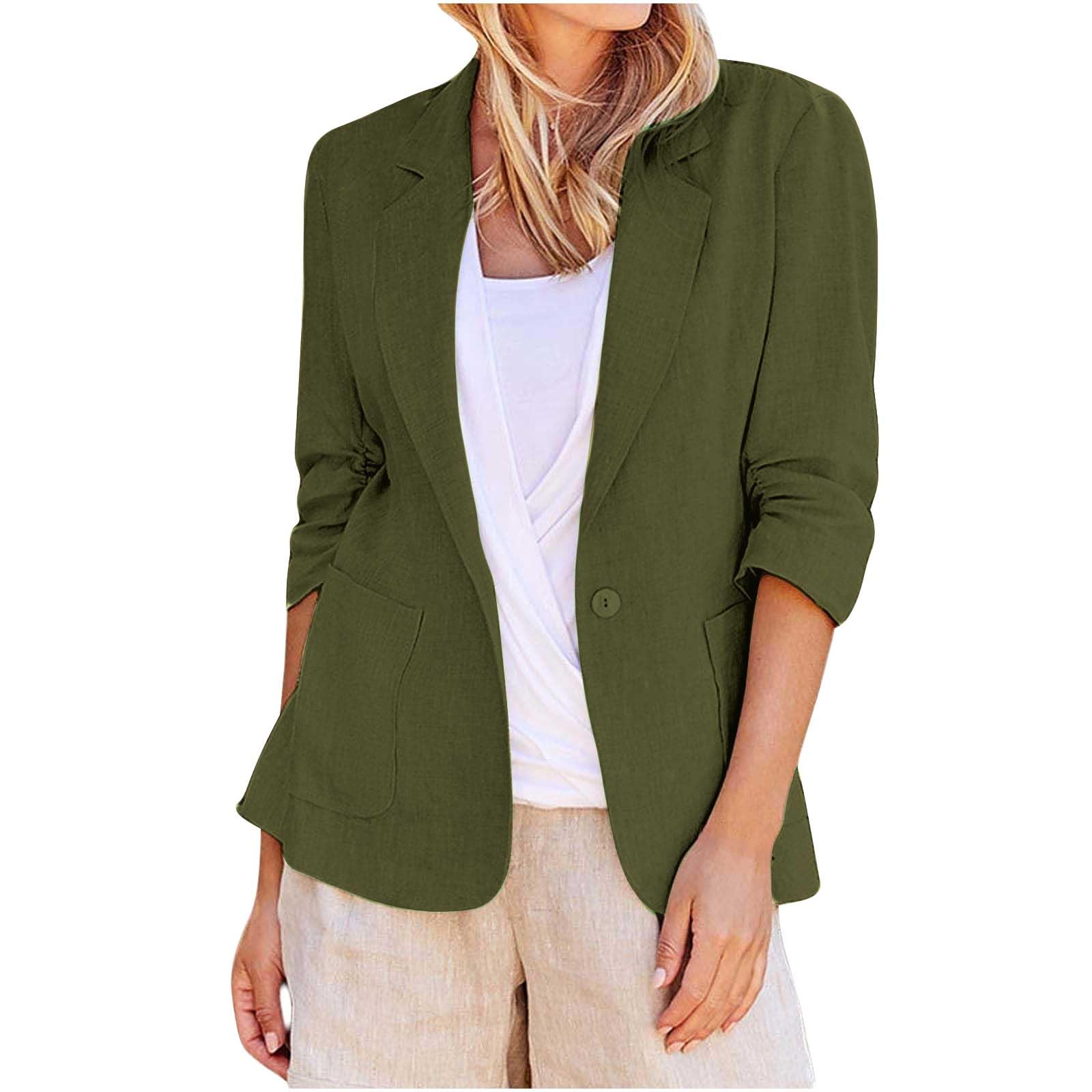 Cotton Linen Blazer Suit Jacket for Womens Long Sleeve Casual Blouses Long Sleeve Cardigans Work Office Business Fall