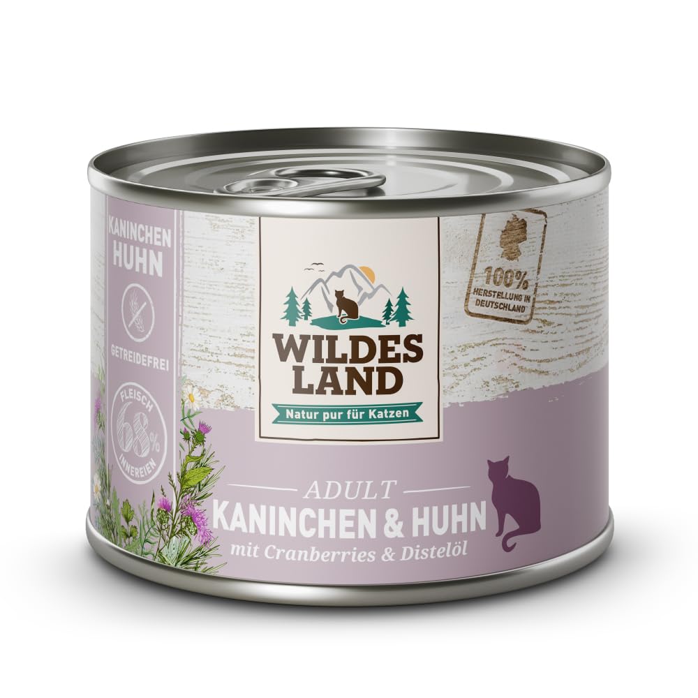 Wildes Land - Kaninchen und Huhn mit Distelöl - Classic Adult Nassfutter für Katzen - 24 x 200 g