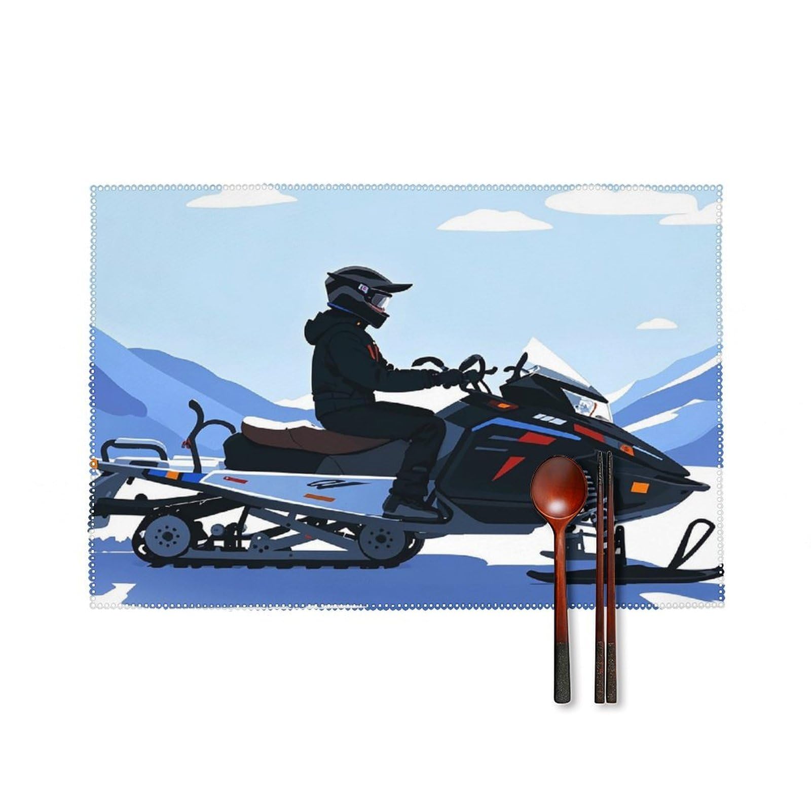 Snowmobile Placemats Set of 4 Heat Resistant Non-Slip Place Mats Wipeable Easy to Clean Table Mats for Kitchen Dining Party Outdoor Placemats