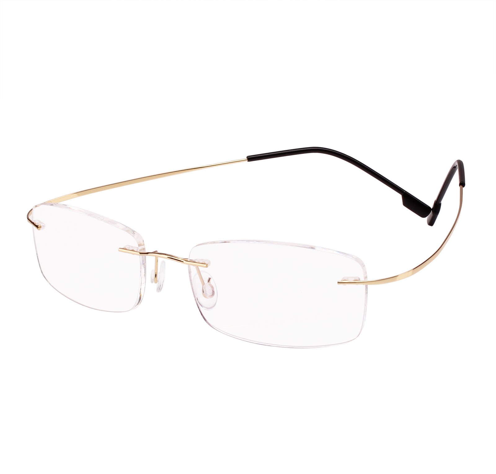BEISON Memory Titanium Stainless Steel Rimless Flexible Reading Glasses (Gold, 2.5)
