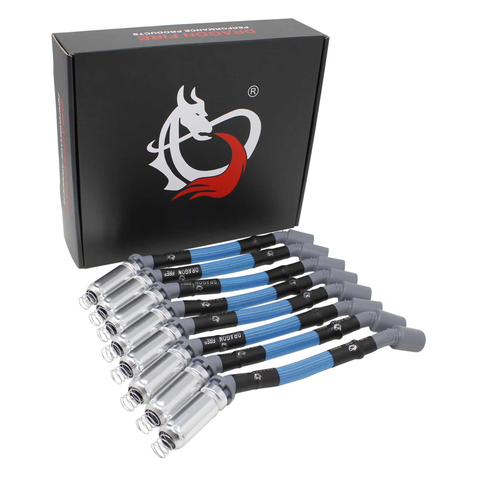 DRAGON FIRE PERFORMANCE 10.5" 500 ohm/ft Blue Sleeved Spark Plug Wires Compatible with 2000-2019 GM Silverado, Tahoe, Suburban, GMC Sierra, Yukon,