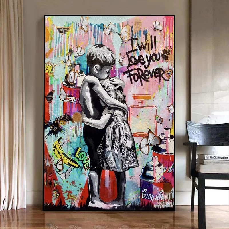 Toile graffiti garçon et fille s'embrassant pour célébrer l'amour chez soi