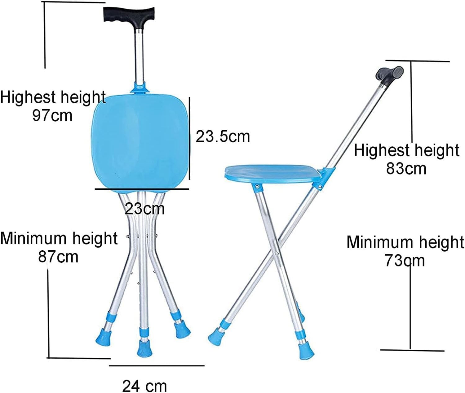 Taburete Plegable para Muletas Bastón para Trípode Bastón Ortopédico Ajustable A La Altura Ayuda para Caminar Silla Asiento Muleta Adecuado para La Pesca El Senderismo