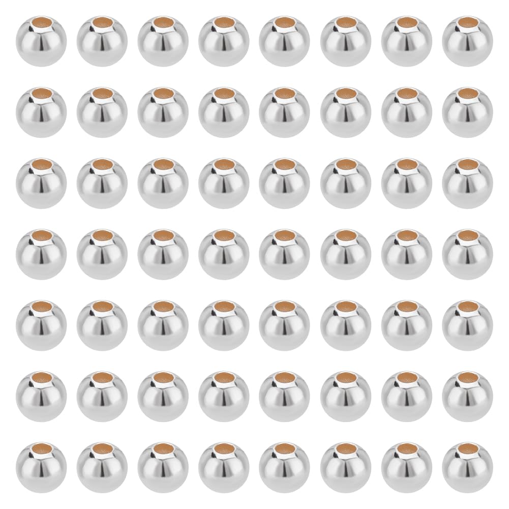 PH PandaHall60pcs 925 Sterling Silver Beads 4mm Silver Round Beads Ball Spacer Beads Bulk Metal Beads Smooth Round Spacer Beads for Jewellery Making Ring Necklace Earring Bracelet,1.5mm Hole