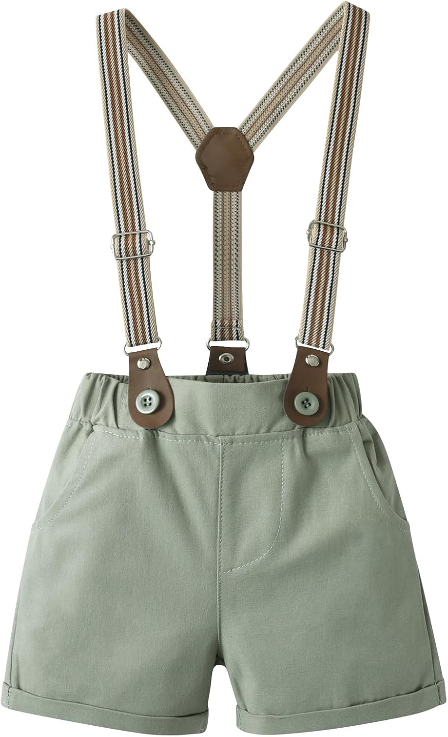 Boarnseorl Baby Boys Gentleman Outfits Suits, Infant Shirt+Shorts+Bow Tie+Suspenders - Image 5