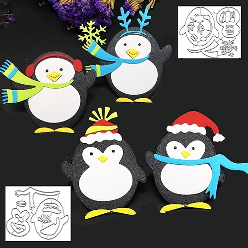Alinacutle 2 piezas de bufanda de Navidad de invierno, diseño de pingüinos, troquelado de metal, para hacer tarjetas hechas a mano, álbum de