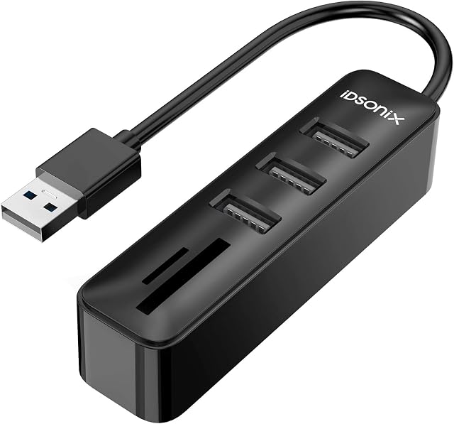 iDsonix USB Hub, 5 in 1 USB Data Hub with 3 USB ports and 2 SD&TF Card Reader Combo for Laptops, Tablets, PC, iMac, MacBook, Windows, Linux, SD, SDXC, TF cards, and More -15cm Black