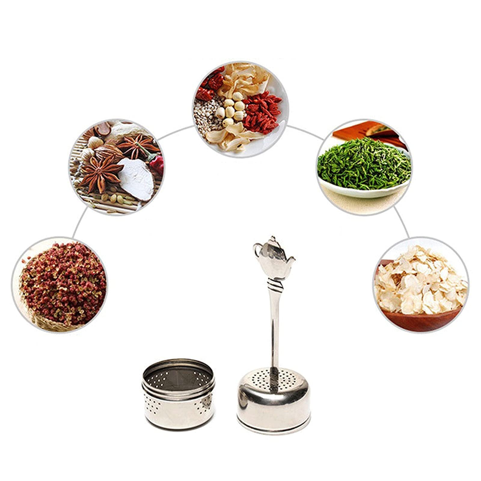 Colador de té de acero inoxidable, colador cilíndrico para té, colador de especias y hierbas, bola de condimento, cadena colgante, accesorios de cocina