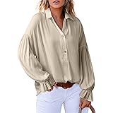 Astylish Women's Casual Blouses Business Linen Tops Cute Puff Sleeve V Neck Button-Down Henley Shirts 2025 Fall Outfits