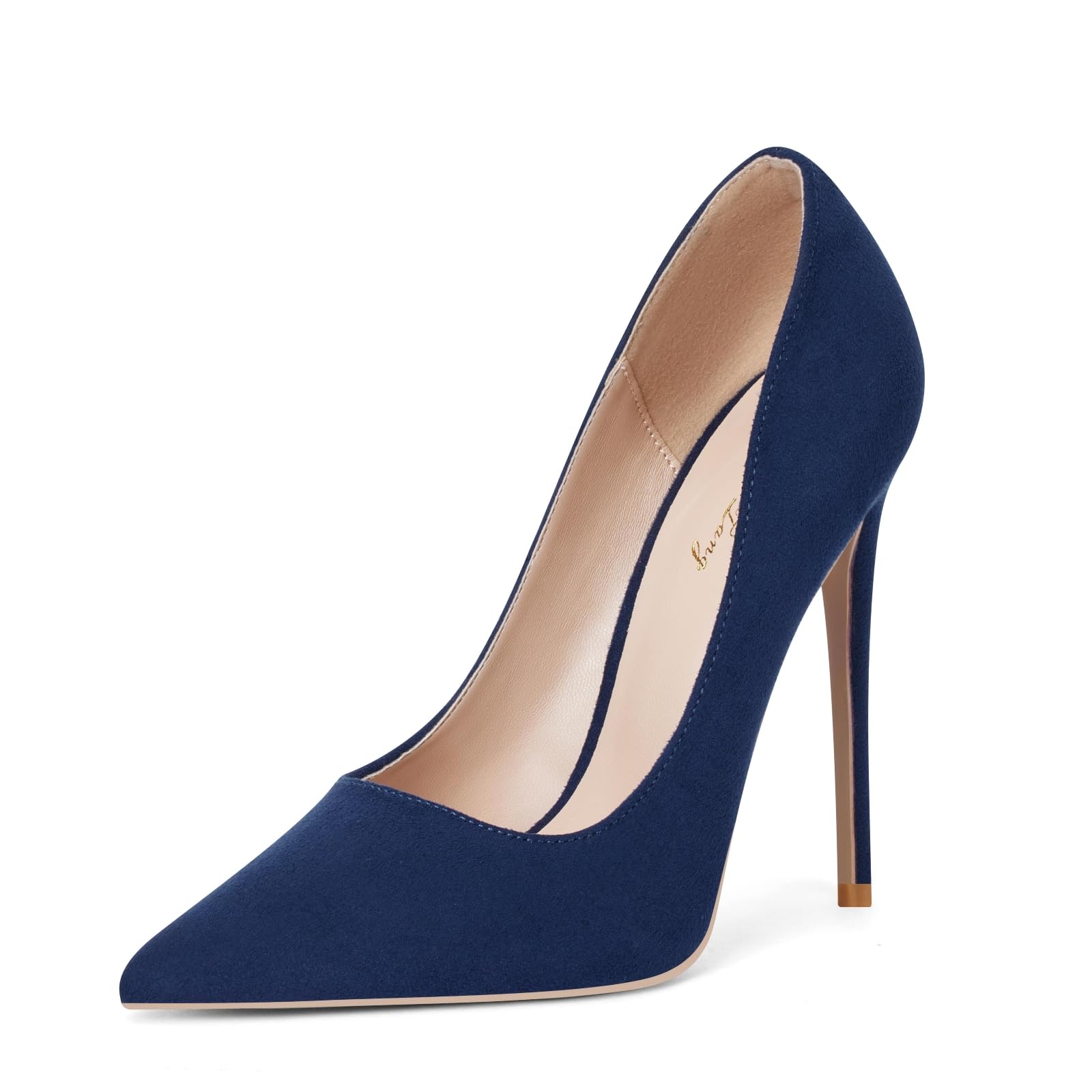 Zhabtuc Escarpins Femme Talons Aiguilles en Daim 12CM, Talons Hauts Élégant à Bout Pointu Chaussures Fermées à Talons Aiguilles pour Robe de Mariée et Fête Stiletto Pompes