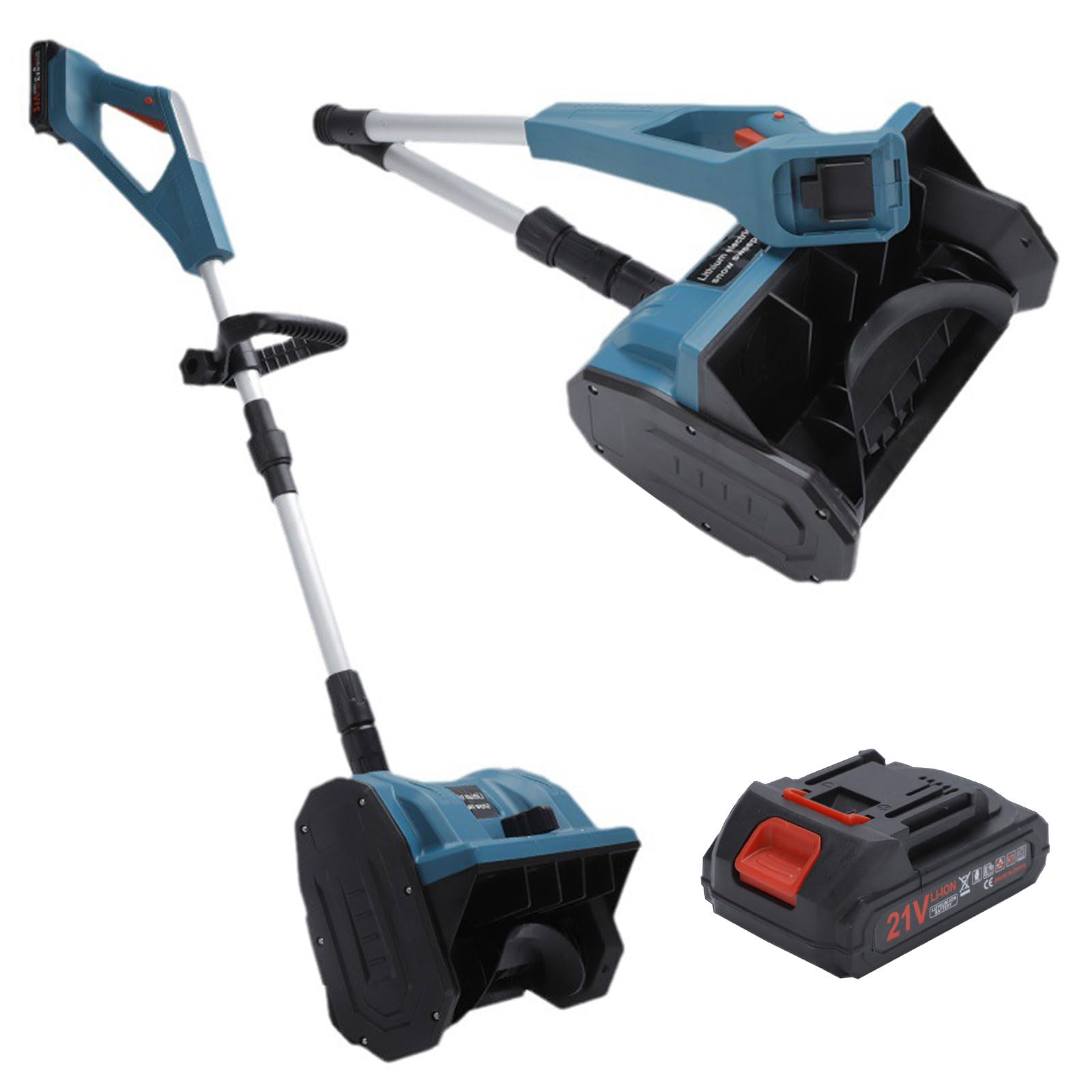 Lanzador de nieve eléctrico con poste telescópico y 2 baterías, empujador de nieve de mano para limpiar patios, aceras, granjas y cubiertas, fácil extracción de nieve