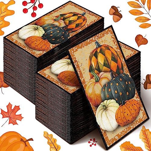Karenhi 200 Pieces Pumpkin Disposable Hand Towels for Bathroom 2 Ply Paper Guest Towels Autumn Geometric Disposable Napkin Paper Hand Towels for Bathroom Decorative Napkins for Party Holiday Bathroom