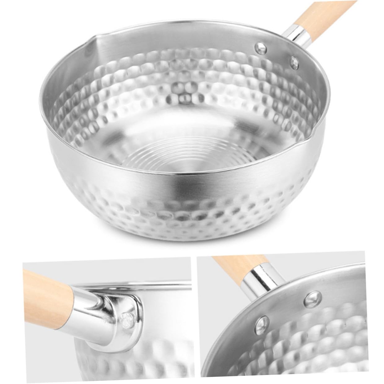 Edelstahl Kochtopf mit Deckel, Silber, für Nudeln und Suppe | Instant Nudeln und Babybrei, Hitzebeständiger Griff, Doppelter Ausguss, Vielseitig