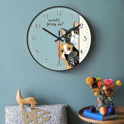 Miniatura 2 de Reloj de pared de plástico de 8 pulgadas, funciona con pilas, reloj de pared redondo decorativo, reloj de pared silencioso, patrón de gato