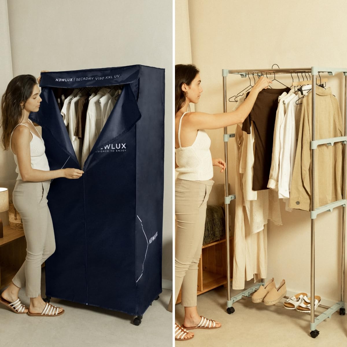 Newlux - Asciugatrice Elettrica Portatile Secadry (1200W) con Luce UV per Disinfettare. Capacità 15Kg, 180min, 4 Livelli. Asciugatrice a Ventilazione ideale come Armadio e Stendibiancheria, Blu