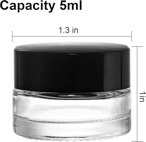 Miniatura 2 de Coloch Paquete de 90 frascos de vidrio vacíos de 0.17 onzas líquidas con tapa negra, recipiente transparente hermético para cosméticos, loción,